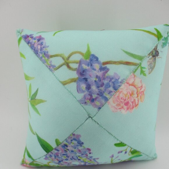 13.5" Floral Green and Purple Pillow made crisscross style in reverse side. - Picture 2 of 4